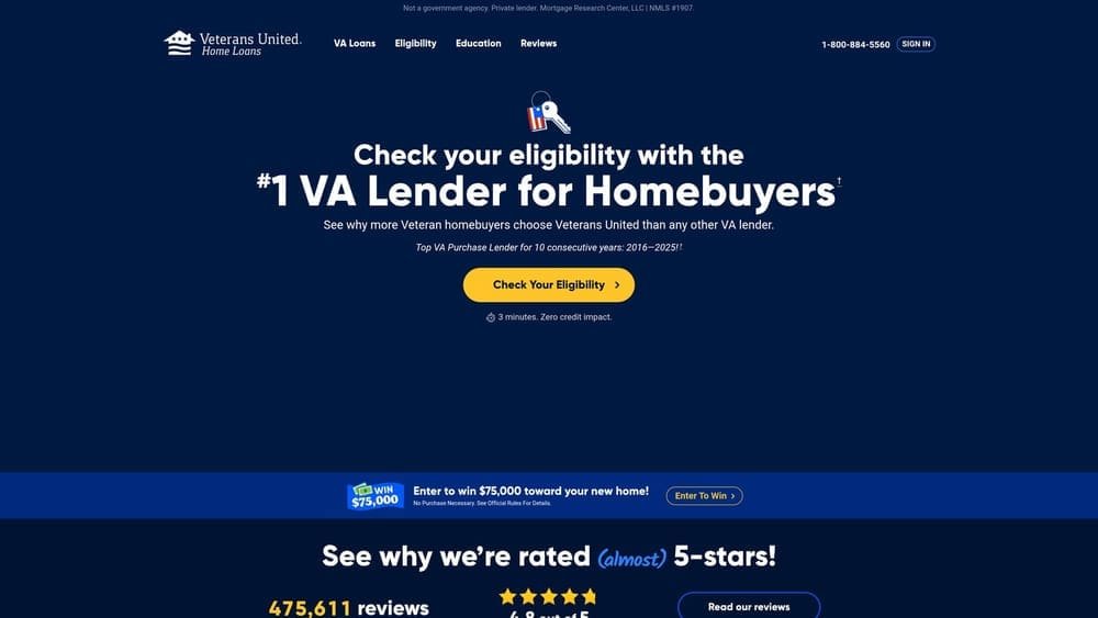 Screenshot of Veterans United website