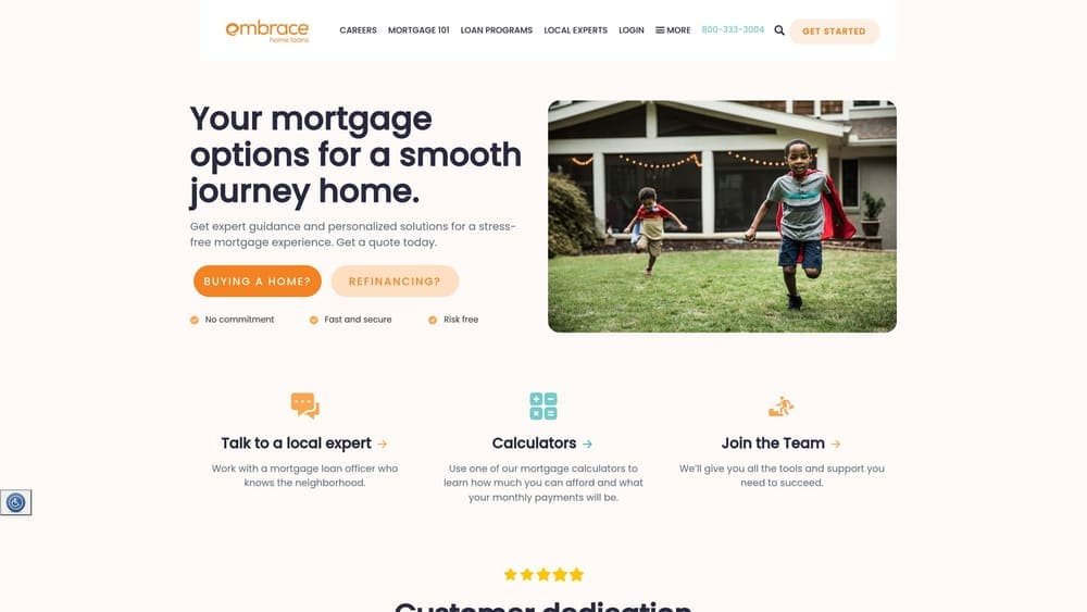 Screenshot of Embrace Home Loans website