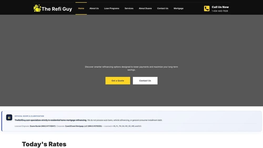 Screenshot of Duane Buziak (The Refi Guy) website